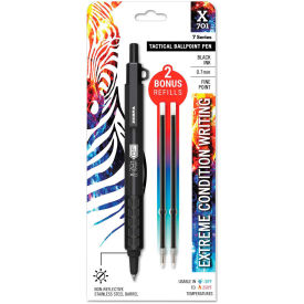Zebra X-701 Retractable Ballpoint Pen, Fine 0.7mm, Black Ink, Black Barrel