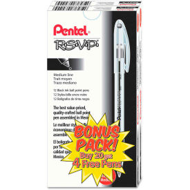 Pentel R.S.V.P. Stick Ballpoint Pen Value Pack, 1mm, Black Ink, Clear/Black Barrel, 24/Pack