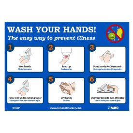 NMC WH5P 7" x 14" Wash Your Hands Sticker, Vinyl Adhesive