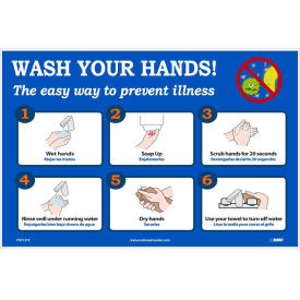 NMC PST137C 12" x 18" Wash Your Hands Poster, Vinyl