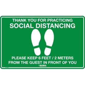 16"W x 10"H Social Distancing Floor Sign, Vinyl Adhesive, Green