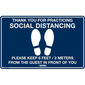 16"W x 10"H Social Distancing Floor Sign, Vinyl Adhesive, Dark Blue