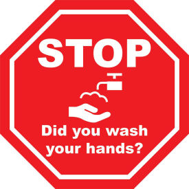 6'' Round Stop Wash Your Hands Sign, Vinyl Adhesive