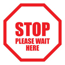 12'' Round Stop Please Wait Here Sign, Vinyl Adhesive