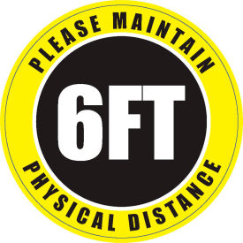 Please Maintain Physical Distance Sign, 8'' Round, Vinyl Adhesive