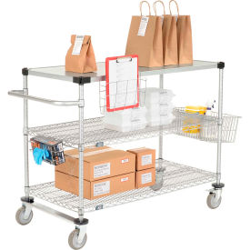 Nexelate Curbside Cart w/3 Shelves & Polyurethane Casters, 72"L x 24"W x 40"H
