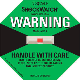 SpotSee™ ShockWatch® L-30 Impact Indicators, 100G Range, Green, 50/Box - Pkg Qty 4