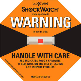 SpotSee™ ShockWatch® L-25 Impact Indicators, 75G Range, Orange, 50/Box - Pkg Qty 4