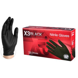 Ammex BX34 Powder-Free Industrial Grade Nitrile Gloves, Black, 3 MIL, Textured, Medium