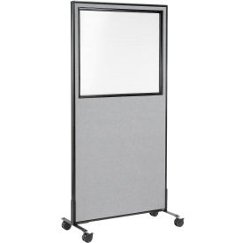24-1/4"W x 99"H Mobile Office Partition Panel with Partial Window, Gray