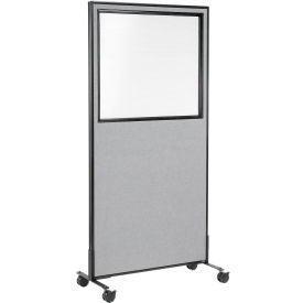 36-1/4"W x 99"H Mobile Office Partition Panel with Partial Window, Gray