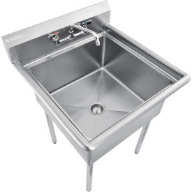 Stainless Steel Utility Sink W/Faucet & 10" Backsplash, 24"x24"x12" Deep