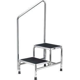 Global Industrial Chrome Two-Step Foot Stool With Handrail