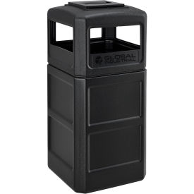 Global Industrial 42 Gallon Square Plastic Waste Receptacle With Ashtray Lid, Black