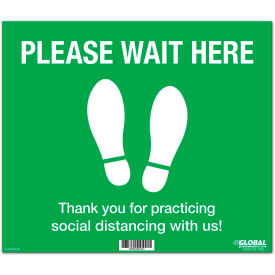 Global Industrial Green Please Wait Here Floor Sign, 14"W x 12"H, Vinyl Adhesive