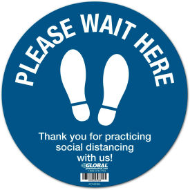 Global Industrial Blue Please Wait Here Floor Sign, 12'' Round, Vinyl Adhesive