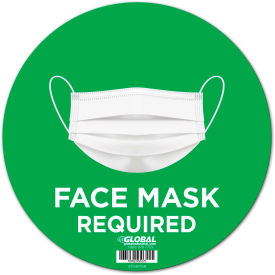 Global Industrial™ 12" Round Face Mask Required Wall Sign, Green, Adhesive