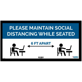 Global Industrial™ Blue Maintain Social Distancing While Seated Sign, 24"W x 12''H, Adhesive