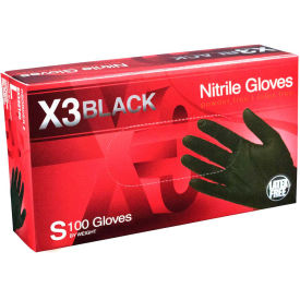 Ammex BX34 Powder-Free Industrial Grade Nitrile Gloves, Black, 3 MIL, Textured, Small