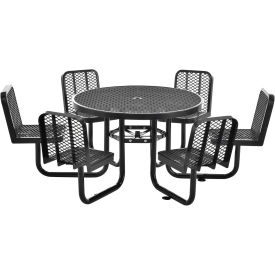 46" Round Expanded Metal Carousel Picnic Table With 6 Seats, Black