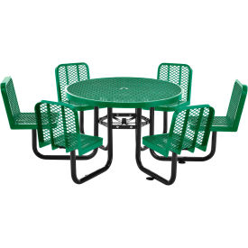 46" Round Expanded Metal Carousel Picnic Table With 6 Seats, Green