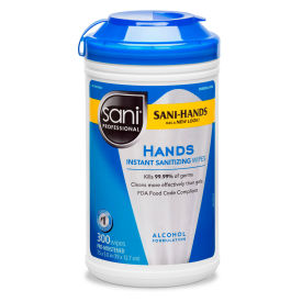 Sani-Hands Hands Instant Sanitizing Wipes, 7.5" x 5", 300/Canister, 6 Canister/Carton