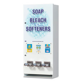 Vend-Rite Coin-Operated Soap Vender, 3-Column, 16.25" x 37.75" x 9.5", White/Blue