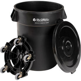 Global Industrial 32 Gallon Plastic Trash Can with Lid & Dolly, Black