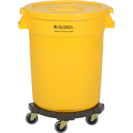 Global Industrial 20 Gallon Plastic Trash Can with Lid & Dolly, Yellow