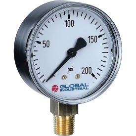 Global Industrial 2" Pressure Gauge, 15 PSI, 1/4" NPT LM, Steel