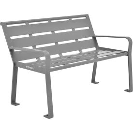 Global Industrial 4' Horizontal Steel Slat Outdoor Park Bench with Back, Gray
