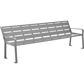 Global Industrial 8' Horizontal Steel Slat Outdoor Park Bench with Back, Gray