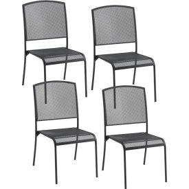 Interion Outdoor Café Armless Stacking Chair, Steel Mesh, Black, 4 Pack