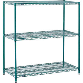 Nexel 3 Tier Wire Shelving Starter Unit, Poly-Green, 48"W x 21"D x 34"H