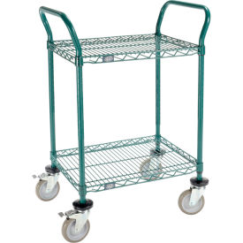 Nexel Utility Cart, 2 Shelf, Poly-Green, 24"L x 18"W x 39"H, Polyurethane Brake Casters