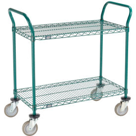 Nexel Utility Cart, 2 Shelf, Poly-Green, 36"L x 18"W x 39"H, Polyurethane Swivel Casters