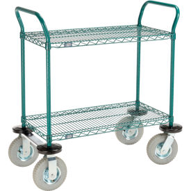 Nexel Utility Cart, 2 Shelf, Poly-Green, 36"L x 18"W x 42"H, Pneumatic Rigid Casters