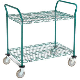 Nexel Utility Cart, 2 Shelf, Poly-Green, 36"L x 24"W x 39"H, Polyurethane Rigid Casters