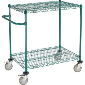 Nexel 2 Shelf Cart, Poly-Green, 36"L x 24"W x 40"H, Polyurethane Brake Casters