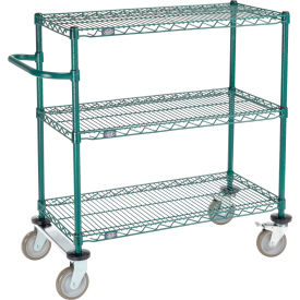 Nexel 3 Shelf Cart, Poly-Green, 36"L x 18"W x 40"H, Polyurethane Rigid Casters