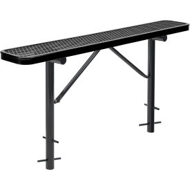 Global Industrial 6' Outdoor Steel Flat Bench, Expanded Metal, In Ground Mount, Black