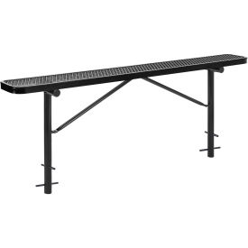 Global Industrial 8' Outdoor Steel Flat Bench, Expanded Metal, In Ground Mount, Black