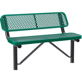 Global Industrial 4' Outdoor Expanded Metal Bench w/ Backrest, In Ground Mount, Green