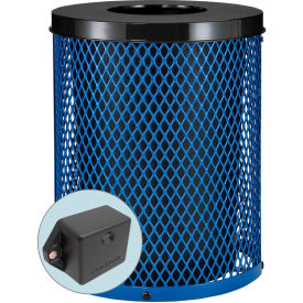 Global Industrial TrashTalk Thermoplastic Mesh Trash Can w/Flat Lid, 36 Gal., Blue