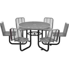 Global Industrial 46" Round Picnic Table w/ 6 Seats, Expanded Metal, Gray