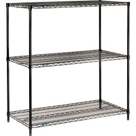 Nexel Black Epoxy, 3 Tier, Wire Shelving Starter Unit, 42"W x 21"D x 34"H