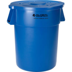 Global Industrial 55 Gallon Plastic Trash Can with Lid, Blue