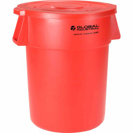 Global Industrial 55 Gallon Plastic Trash Can with Lid, Red