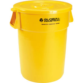 Global Industrial Plastic Trash Can with Lid - 44 Gallon Yellow