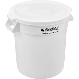 Global Industrial 10 Gallon Plastic Trash Can with Lid, White